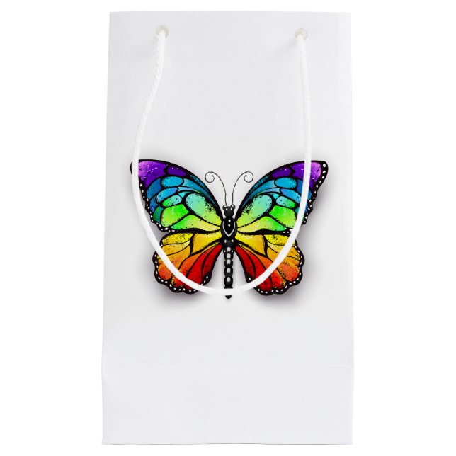 Sacola Para Presentes Pequena Borboleta-arco-íris Monarca (Frente)