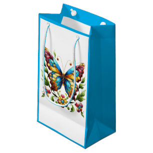 Sacola Para Presentes Pequena Borboleta de vidro colorida com flores