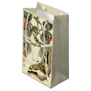 Sacola Para Presentes Pequena Borboleta e Dragonfly com Flores Vermelhas