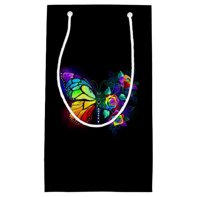 Sacola Para Presentes Pequena Borboleta flor de arco-íris (Frente)