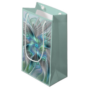 Sacola Para Presentes Pequena Borboleta Verde Abstrato azul Fantasia Arte Fracta