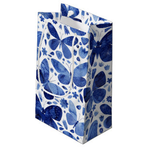 Sacola Para Presentes Pequena Borboletas Aquarela Azul Indigo
