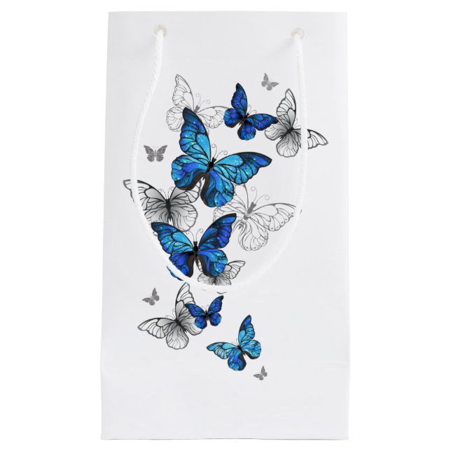 Sacola Para Presentes Pequena Borboletas Azuis Morpho (Frente)