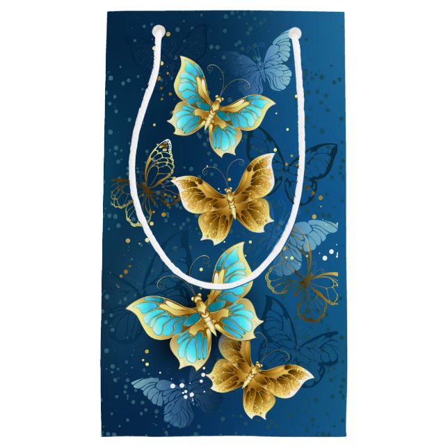 Sacola Para Presentes Pequena Borboletas de ouro (Frente)