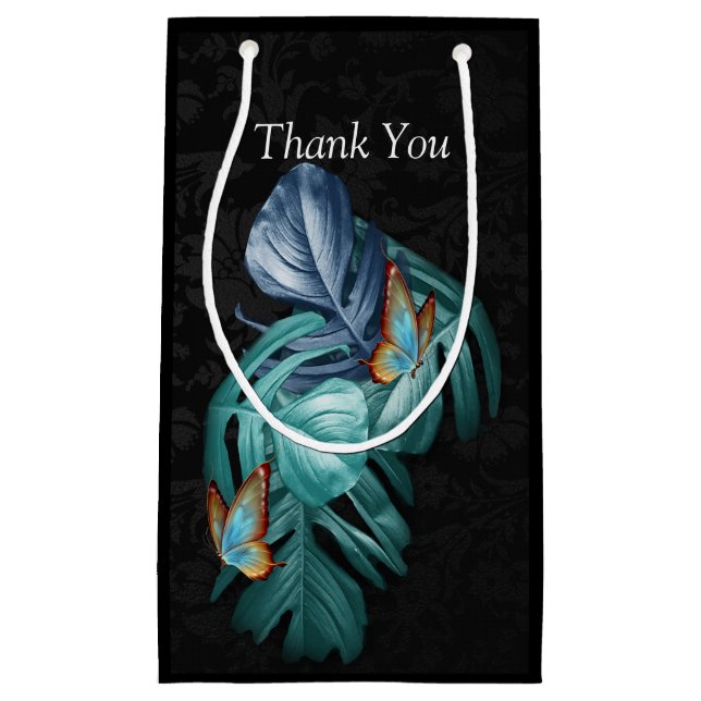 Sacola Para Presentes Pequena Borboletas de Paraíso/Turquesa Tropical Splash (Frente)