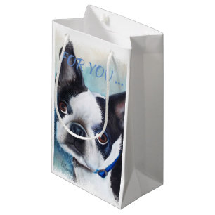 SACOLA PARA PRESENTES PEQUENA BOSTON PRETO E BRANCO TERRIER