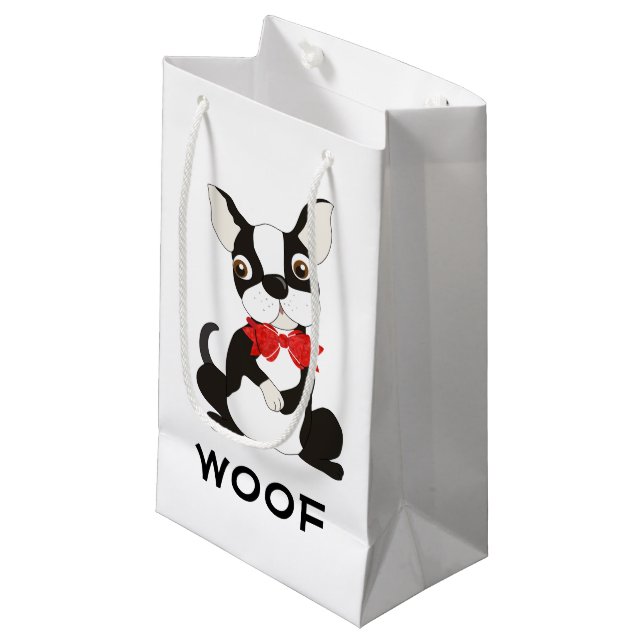 Sacola Para Presentes Pequena Boston Terrier Woof (Frente inclinada)