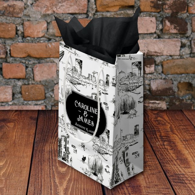 Sacola Para Presentes Pequena Boston Toile Personalizada Casamento Bag Dift (Criador carregado)