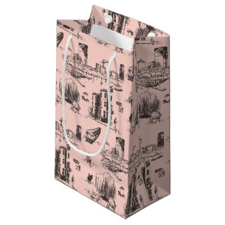 Sacola Para Presentes Pequena Boston Toile Pink e Black