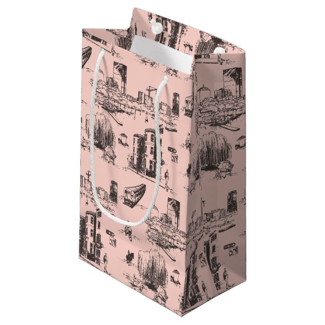 Sacola Para Presentes Pequena Boston Toile Pink e Black (Frente inclinada)