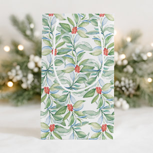 Sacola Para Presentes Pequena Botânica de Natal com Aquarela