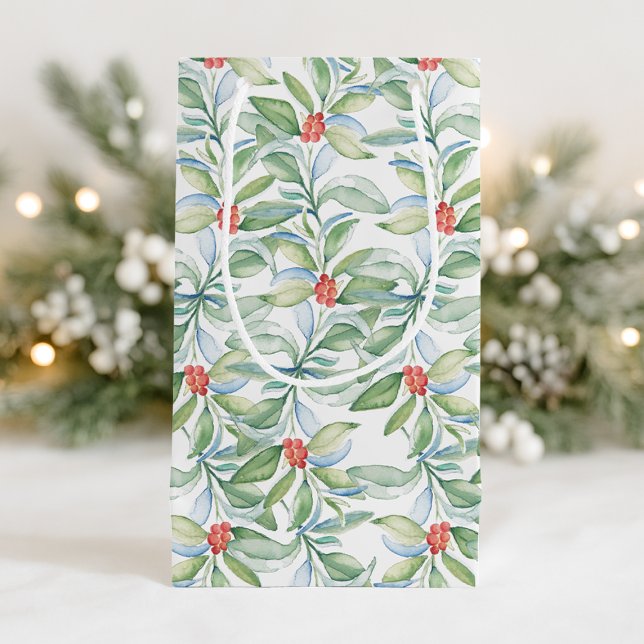 Sacola Para Presentes Pequena Botânica de Natal com Aquarela (Festive gift bags xmas watercolor botanicals)
