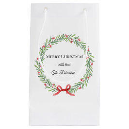 Sacola Para Presentes Pequena Botanical Christmas Wreath Modern Script 