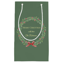 Sacola Para Presentes Pequena Botanical Christmas Wreath Modern Script 