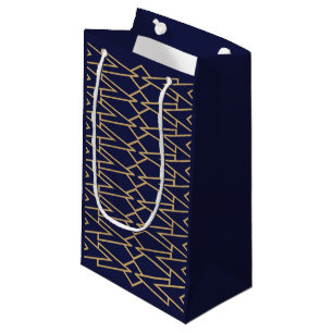 Sacola Para Presentes Pequena Bowties Azul e Dourado