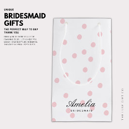 Sacola Para Presentes Pequena Bridesmaid de Bolinhas Rosa Elegante Moderna