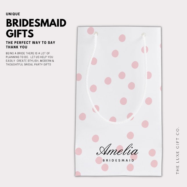 Sacola Para Presentes Pequena Bridesmaid de Bolinhas Rosa Elegante Moderna (Criador carregado)