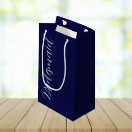 Sacola Para Presentes Pequena Bridesmaid de Casamento de Script Estilizado Azul-