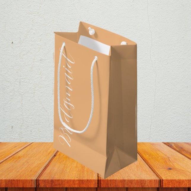 Sacola Para Presentes Pequena Bridesmaid de Casamento de Script Estilizado Peach (In Situ)