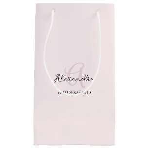 Sacola Para Presentes Pequena Bridesmaid Modern Minimalista Monograma Cor-de-ros