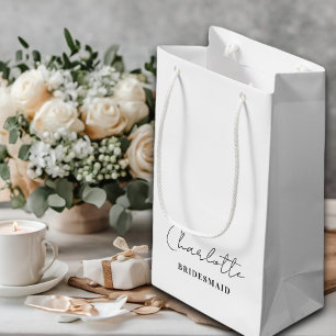 Sacola Para Presentes Pequena Bridesman Manuscrito Minimalista Branco
