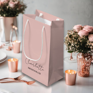 Sacola Para Presentes Pequena Bridesman | Rosa de Script Minimalista Dourado