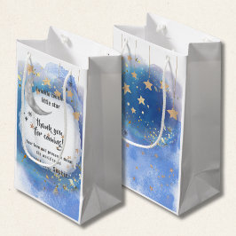 Sacola Para Presentes Pequena Brilho Brilho Estrela Pequena, Azul e Dourado