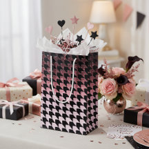 Brilho em rosa ouro e padrão xadrez preto