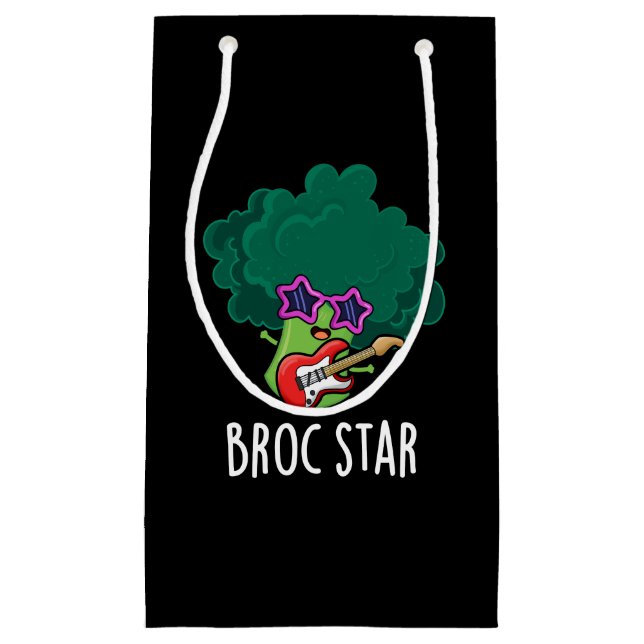 Sacola Para Presentes Pequena Broc Star Funny Brocolli Rock Star Pun Dark BG (Frente)