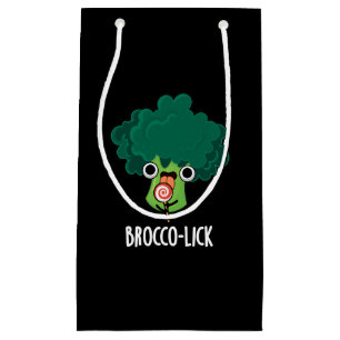 Sacola Para Presentes Pequena Brocco-lick Funny Veggie Broccoli Pun Dark BG