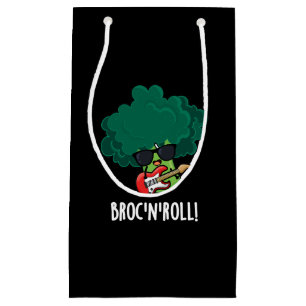 Sacola Para Presentes Pequena Brock n Roll Funny Veggie Broccoli Pun Dark BG