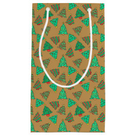 Sacola Para Presentes Pequena Bronze de Ouro de Padrão da Árvore de Natal