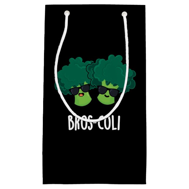 Sacola Para Presentes Pequena Bros-coli Funny Veggie Broccoli Pun Dark BG (Frente)