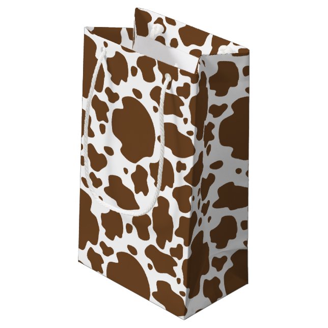 Sacola Para Presentes Pequena Brown Cow Spots Faux Cowhide Pattern (Verso inclinado)