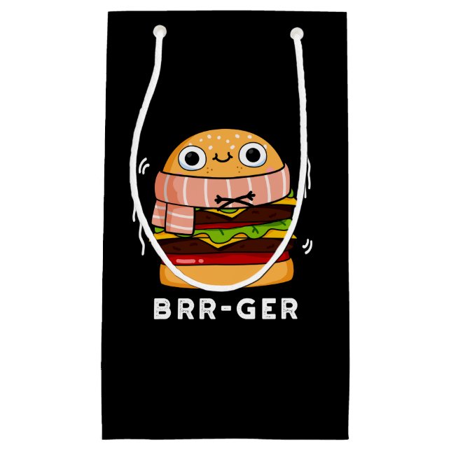 Sacola Para Presentes Pequena Brr-ger Funny Congelando Burger Pun Dark BG (Frente)