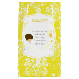 Sacola Para Presentes Pequena Brunette Boy First Communtion Damask