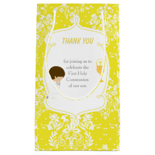 Sacola Para Presentes Pequena Brunette Boy First Communtion Damask
