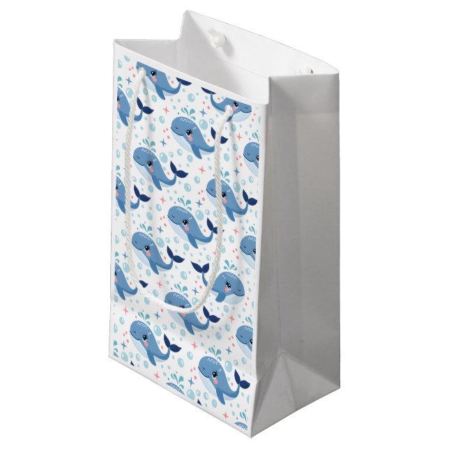 Sacola Para Presentes Pequena Bubbles & Fins Children's Birthday Whale (Frente inclinada)