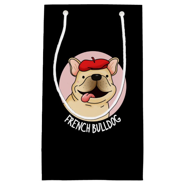 Sacola Para Presentes Pequena Bulldog Francês Cachorro Engraçado Pun Escuro BG (Frente)