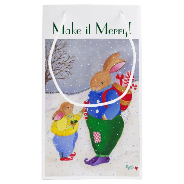 Sacola Para Presentes Pequena Bunnies da Cesta do Xmas (Verso)