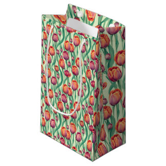 Sacola Para Presentes Pequena Buquê de Tulipas Verde Oliva