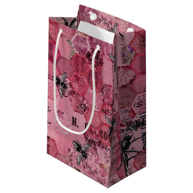 Sacola Para Presentes Pequena Burgundy Bee Series Design Doze (Frente inclinada)