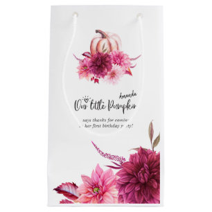 Sacola Para Presentes Pequena Burgundy e Blush Autumn Fall Pumpkin Aniversário