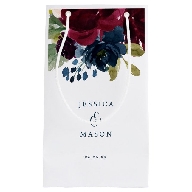 Sacola Para Presentes Pequena Burgundy Marinho Hotel Casamento Gift Bag (Frente)