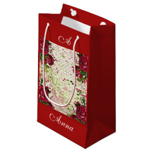 Sacola Para Presentes Pequena Burgundy Red Rustic Rosas Elegante País