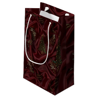 Sacola Para Presentes Pequena Burgundy Silk-Look Diamond 