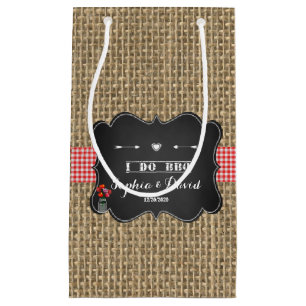 Sacola Para Presentes Pequena Burlap Gingham e Chalkboard I do CHURRASCO persona