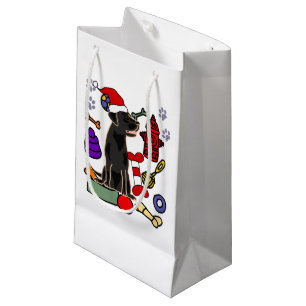 Sacola Para Presentes Pequena Cachorro Negro e Brinquedos, Natal