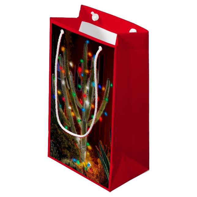 Sacola Para Presentes Pequena Cacto Natal com Luzes Brilhantes (Frente inclinada)
