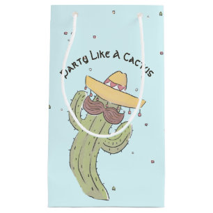Sacola Para Presentes Pequena Cactus dançando com bigode em Sombrero